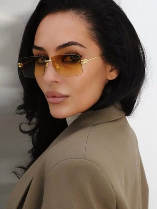 Bottega Veneta BV1126S 006 Sunglasses Gold Rectangle Frame, Yellow Lenses main image 5